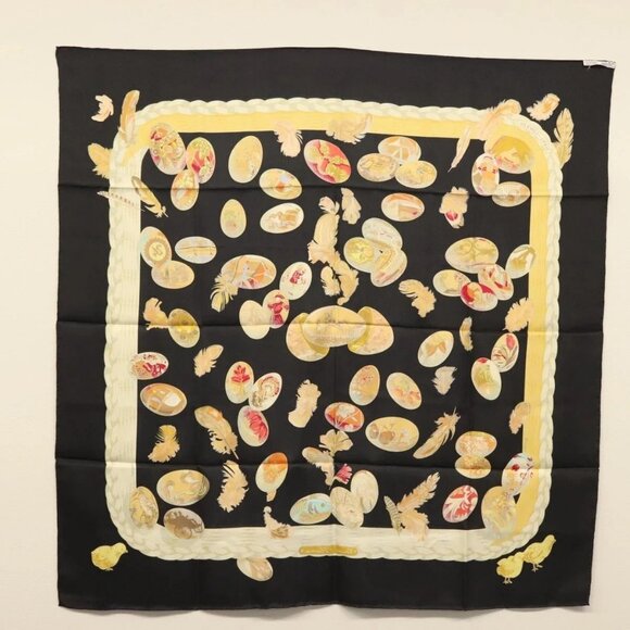 HERMES Carre 90 Scarf ""Couvee d'Hermes"" Silk Black - Picture 15 of 16
